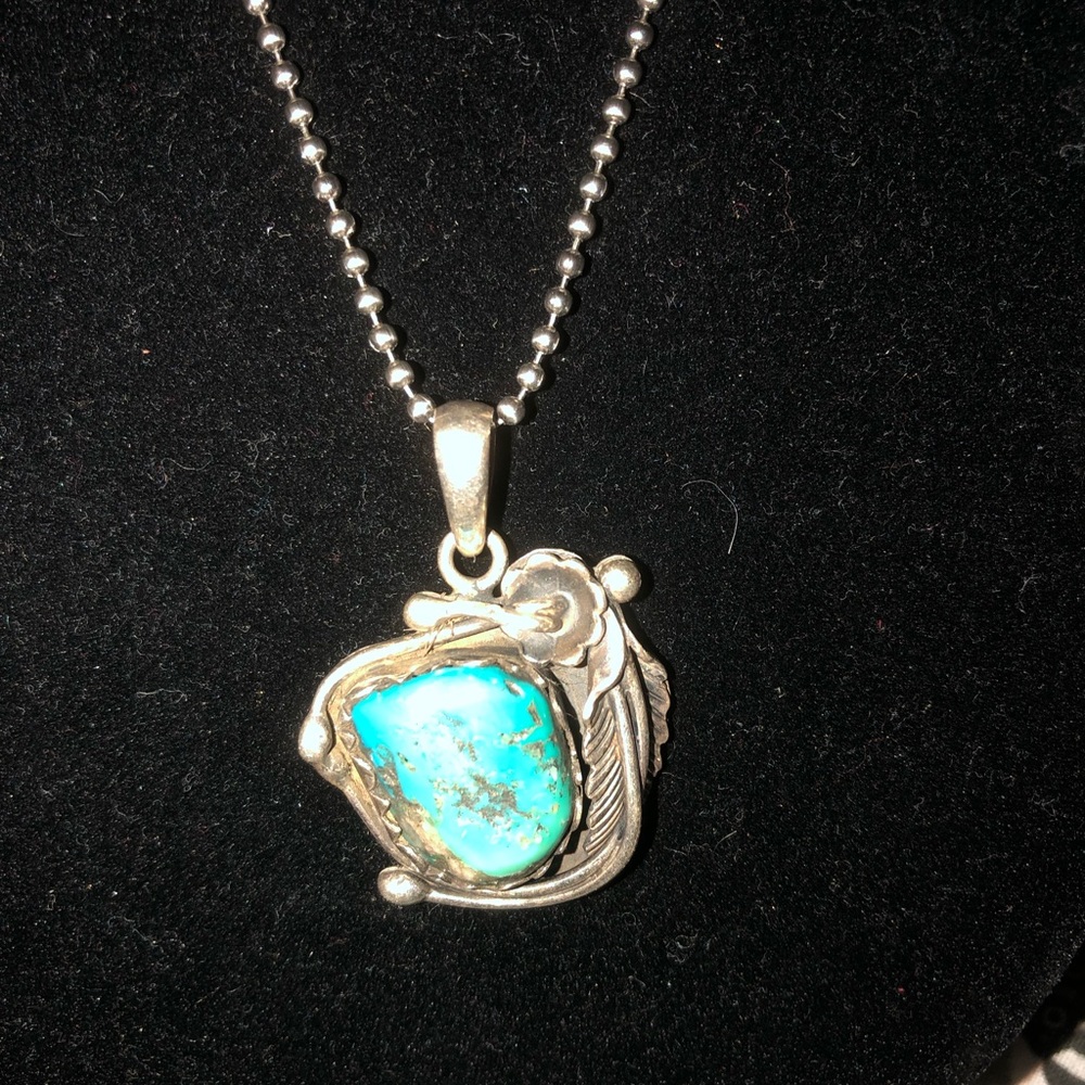 Native American Turquoise Chunk Silver Necklace - image 1
